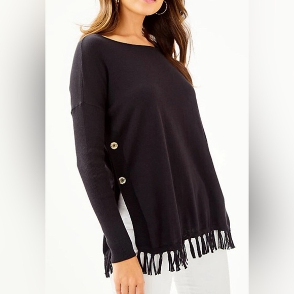 Lilly Pulitzer Sweaters - Lilly Pulitzer Ramona Fringe Black Top